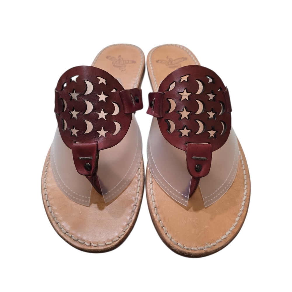 Freebird Vallarta Leather Thong Sandals 11 Red Moon Stars Cutouts Flip-flops - Picture 2 of 9